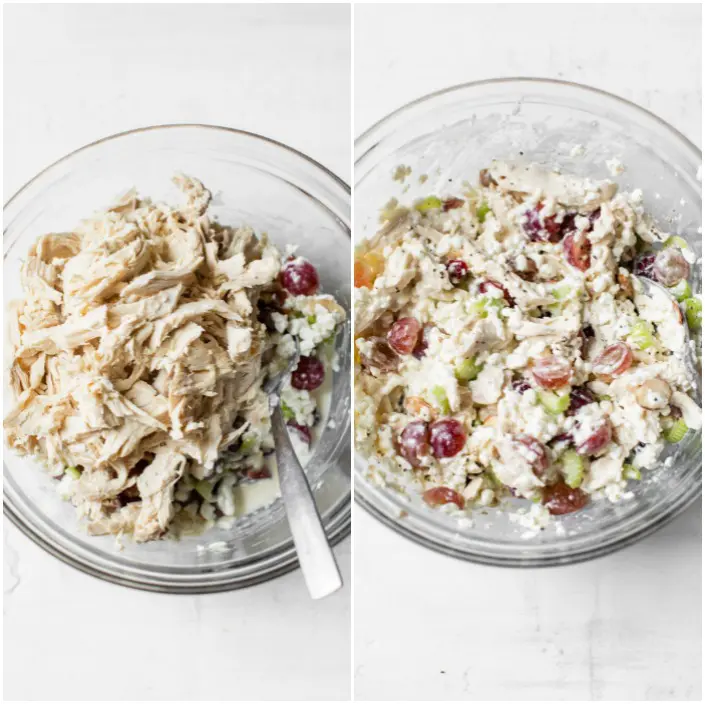 chicken salad in a clear bowl