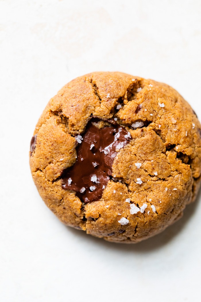 one chocolate chip cookie with sea salt