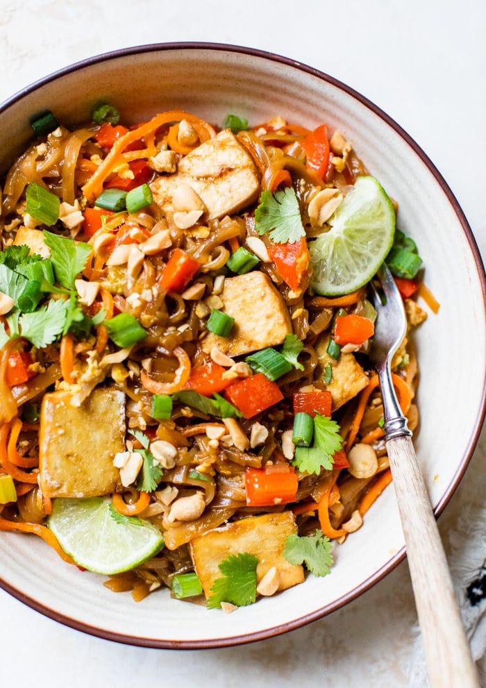 noodles in a bowl with tofu