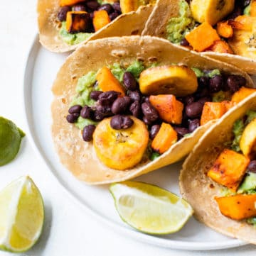 tacos with sweet potato, black beans and guacamole