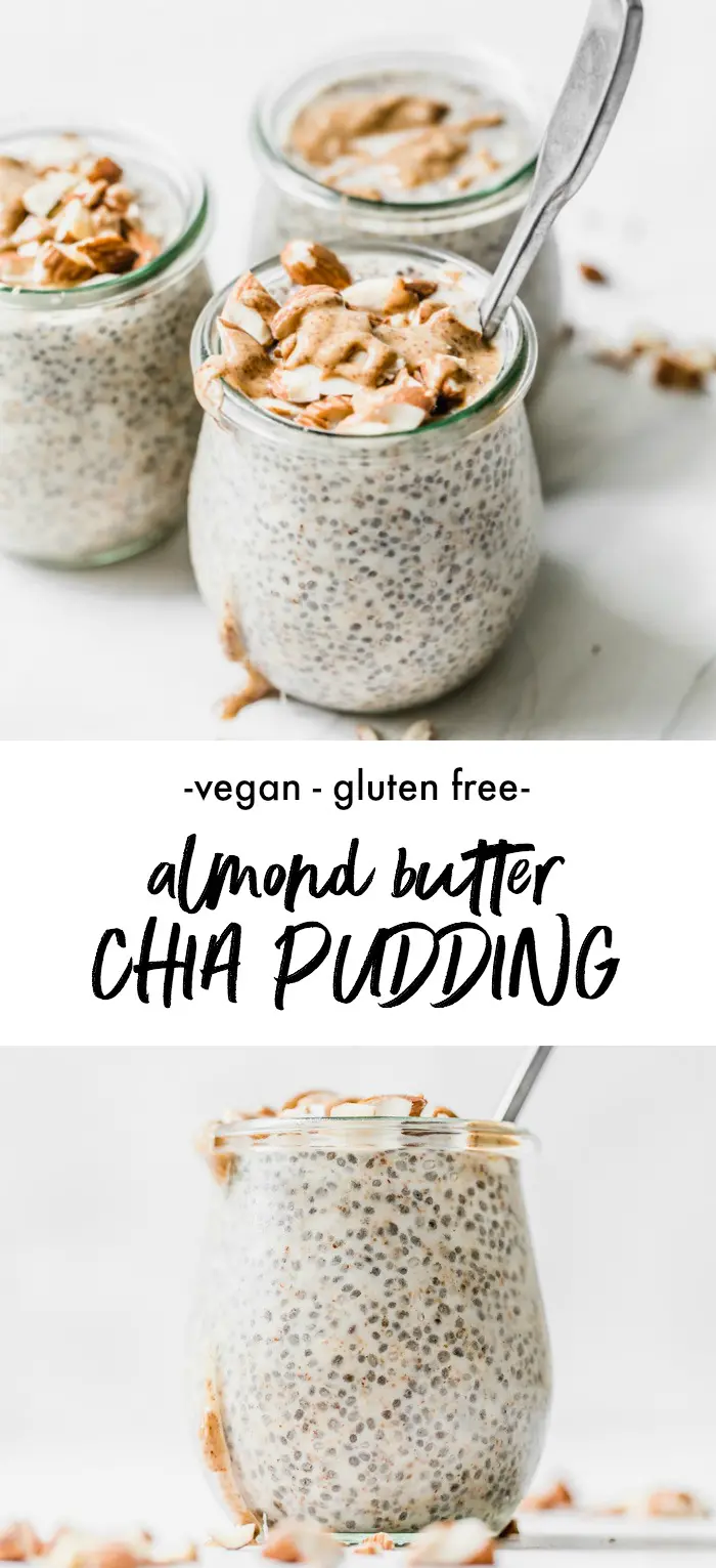 Jars of chia pudding topped with almond butter
