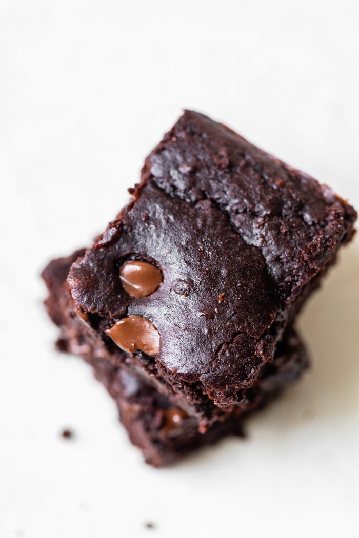 stack of brownies with chocolate chips
