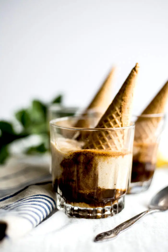 Bananas Foster Affogato | Just 3 ingredients and it's secretly healthy too! #vegan | thealmondeater.com