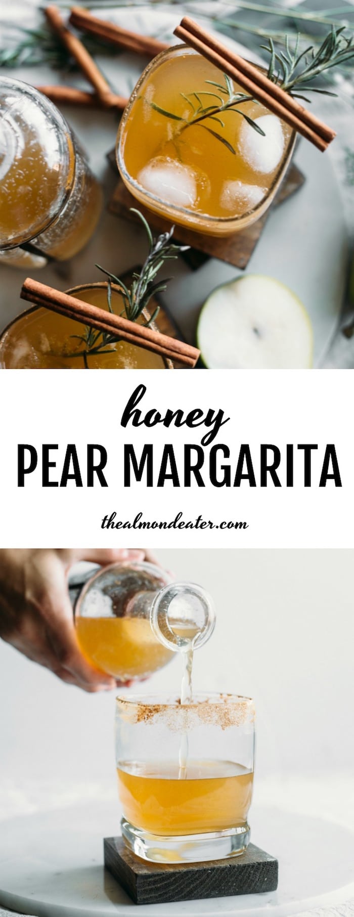 Honey Pear Margarita made with pear juice and plenty of tequila for a tasty fall-flavored cocktail | thealmondeater.com