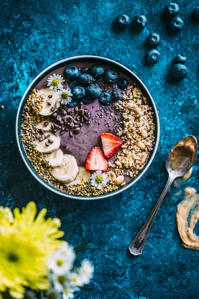 smoothie in a bowl with toppings