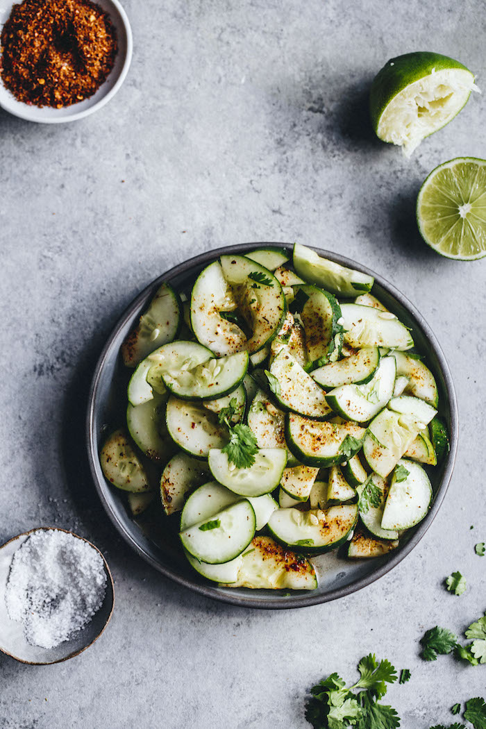 Spicy Cucumber Salad | a healthy party side dish flavored with tequila lime seasoning!