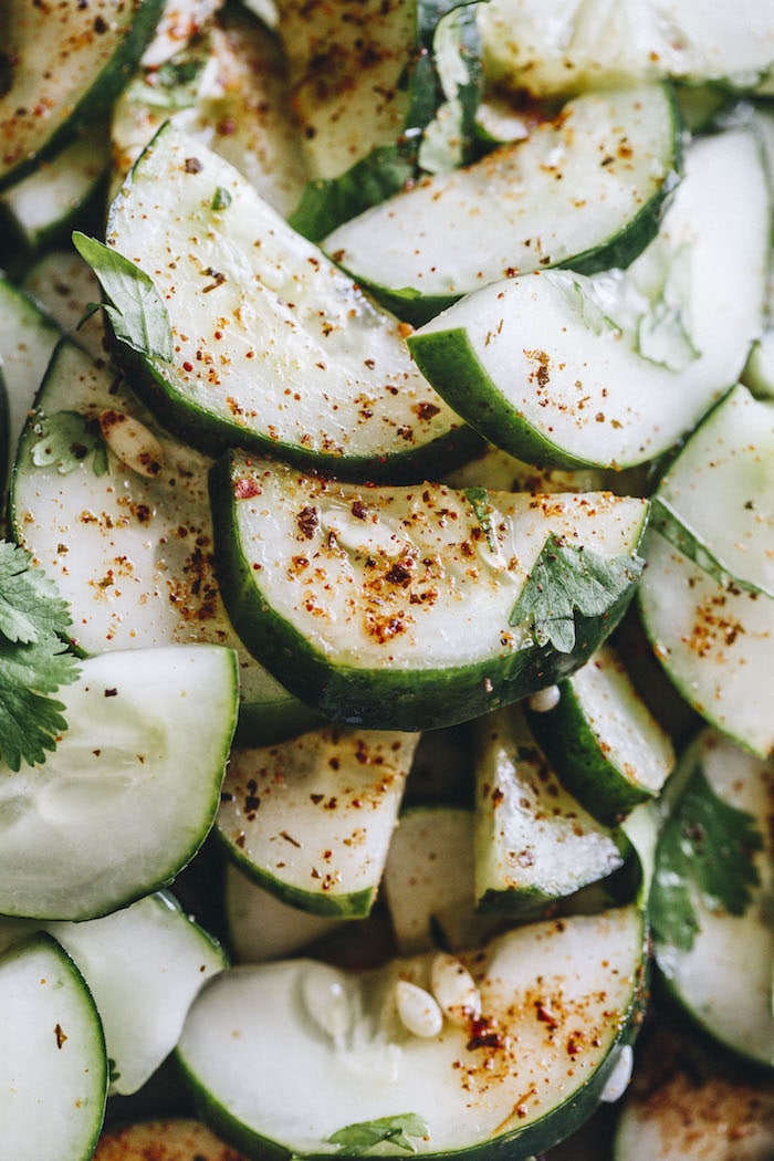 Spicy Cucumber Salad with lime juice and tequila lime seasoning | thealmondeater.com