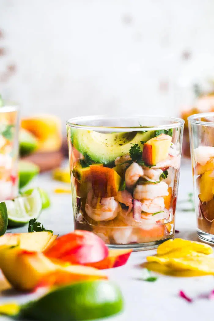 Stone Fruit Ceviche featuring shrimp, peaches and plums | thealmondeater.com