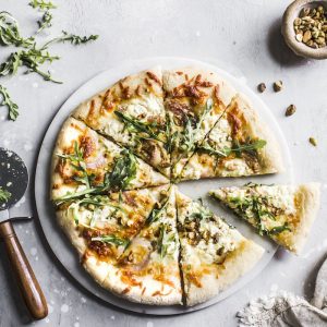 Burrata Pistachio White Pizza | thealmondeater.com