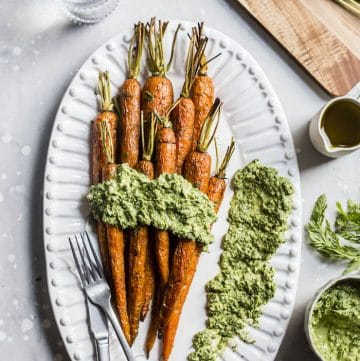 Roasted Carrots with Tarragon Carrot Top Pesto | thealmondeater.com