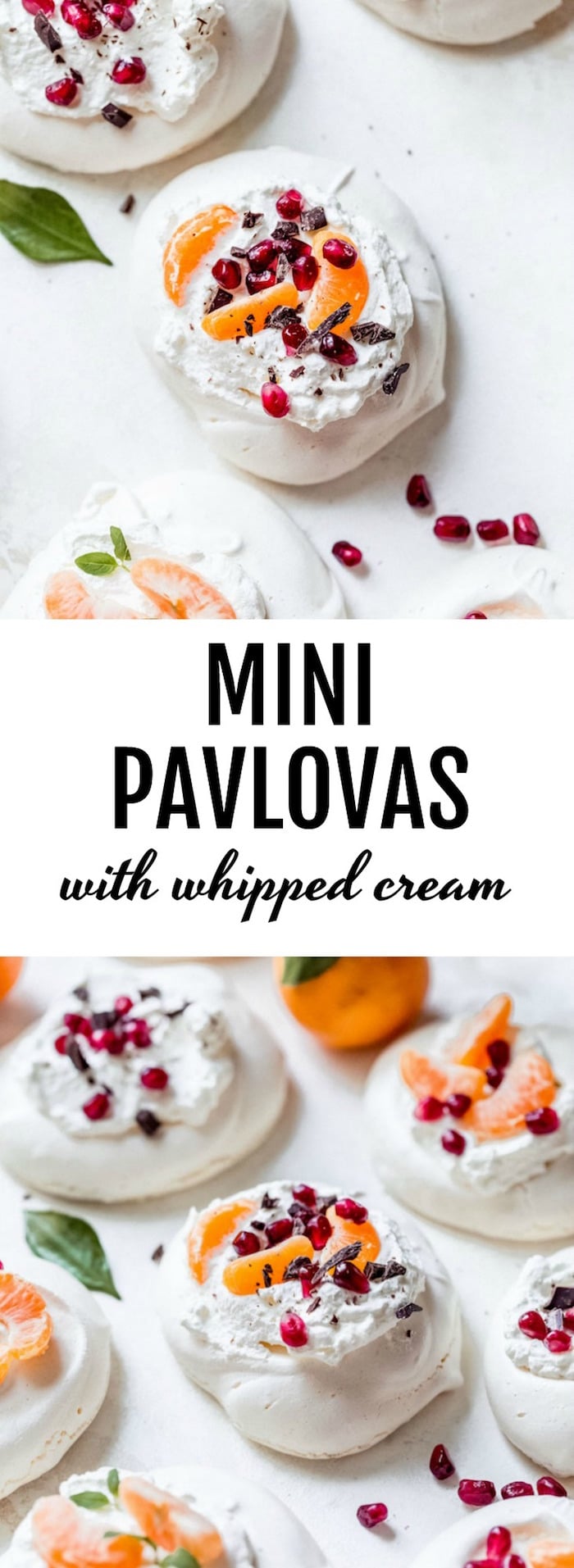 Mini Pavlovas with whipped cream and seasonal fruit -- the perfect dessert to "wow" guests! | thealmondeater.com