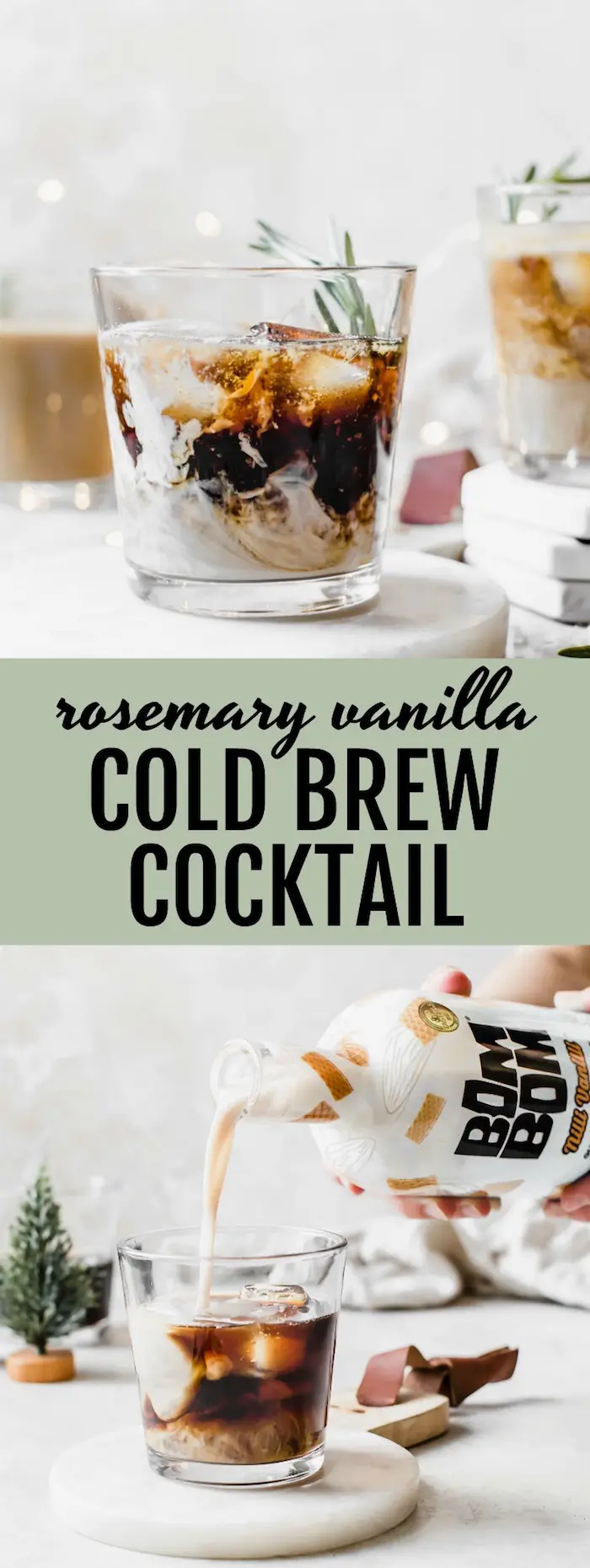 Rosemary Vanilla Cold Brew Cocktail - a rum-based cocktail made with cold brew, vanilla milk and rosemary syrup #vegan | thealmondeater.com 
