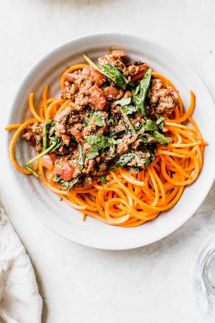Beef Ragu with Sweet Potato Noodles | thealmondeater.com