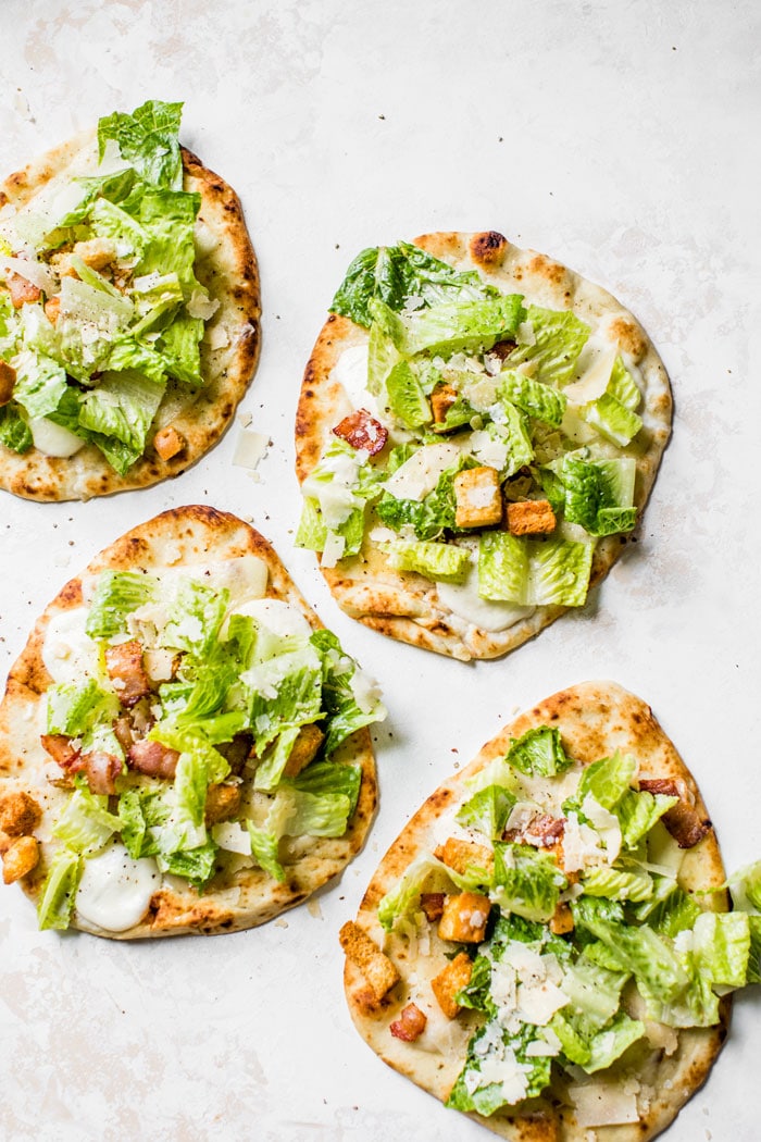 Caesar Salad Pizza | thealmondeater.com