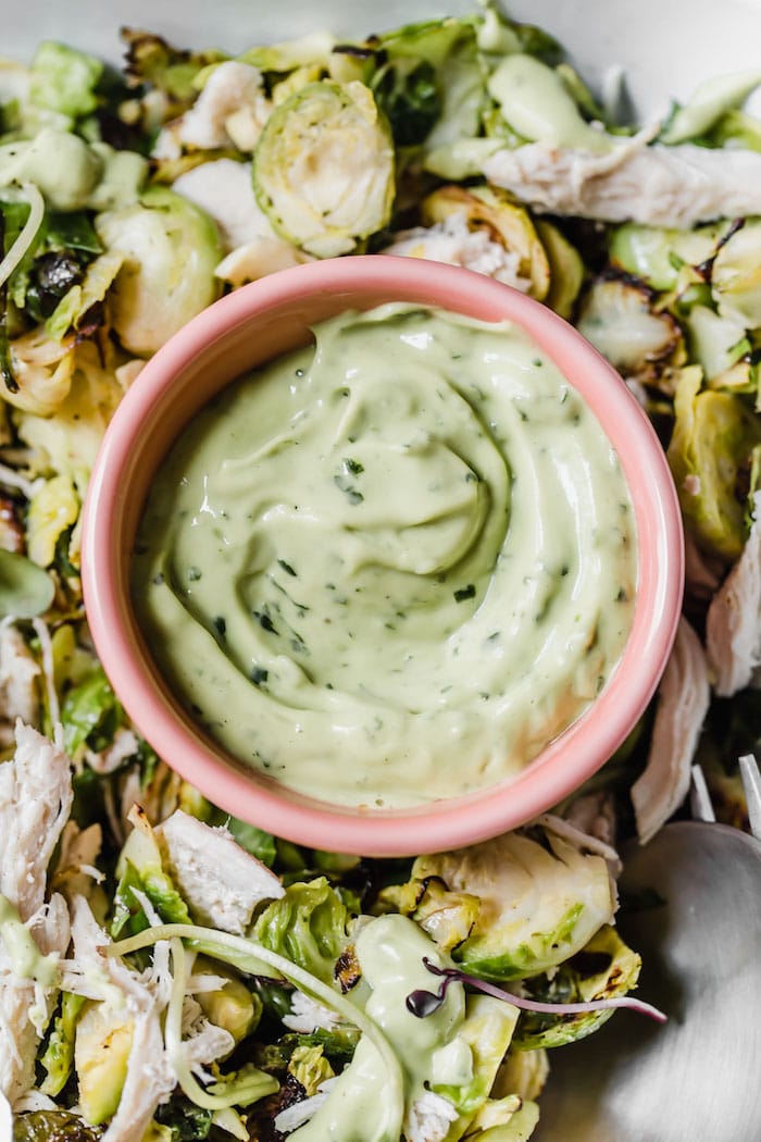 Chicken Brussels Sprouts Salad | thealmondeater.com