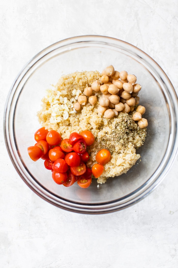 cooked quinoa and vegetables in a bowl