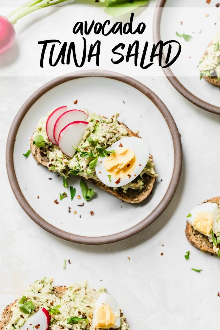 Avocado tuna salad on a slice of bread