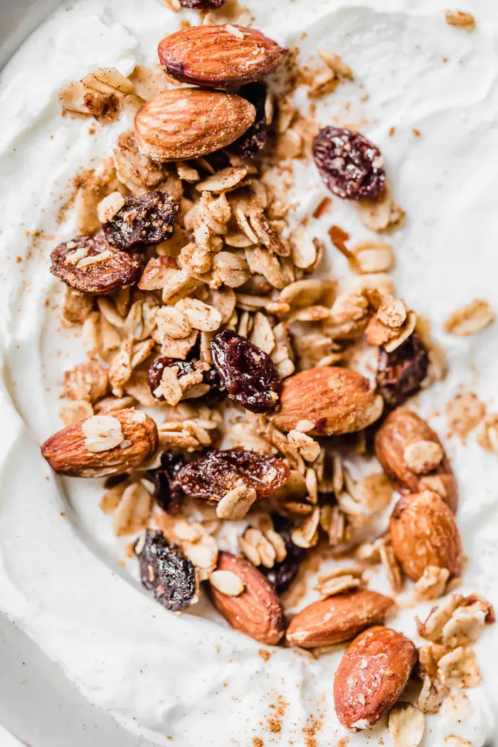 Delicious cinnamon raisin granola that comes together in 25 minutes and lasts all week long!