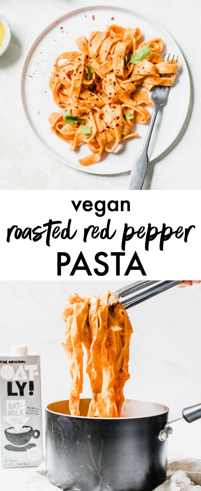 VEGAN roasted red pepper pasta made with cashews, roasted red peppers, oatmilk, and garlic #vegan #pasta