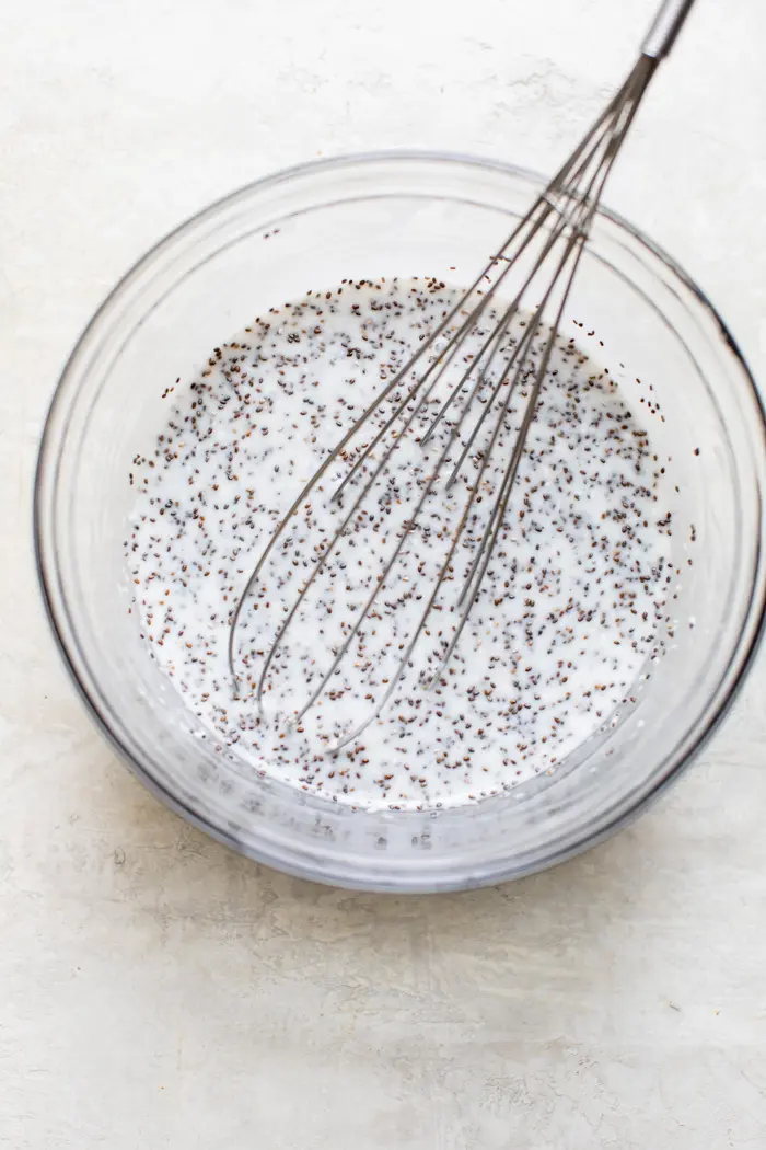 milk and chia seeds in a bowl