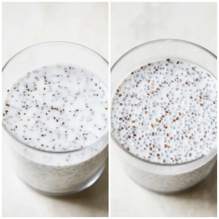 milk and chia seeds in a glass