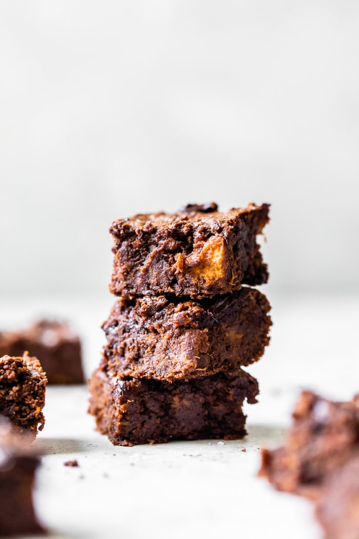 A stack of sweet potato brownies