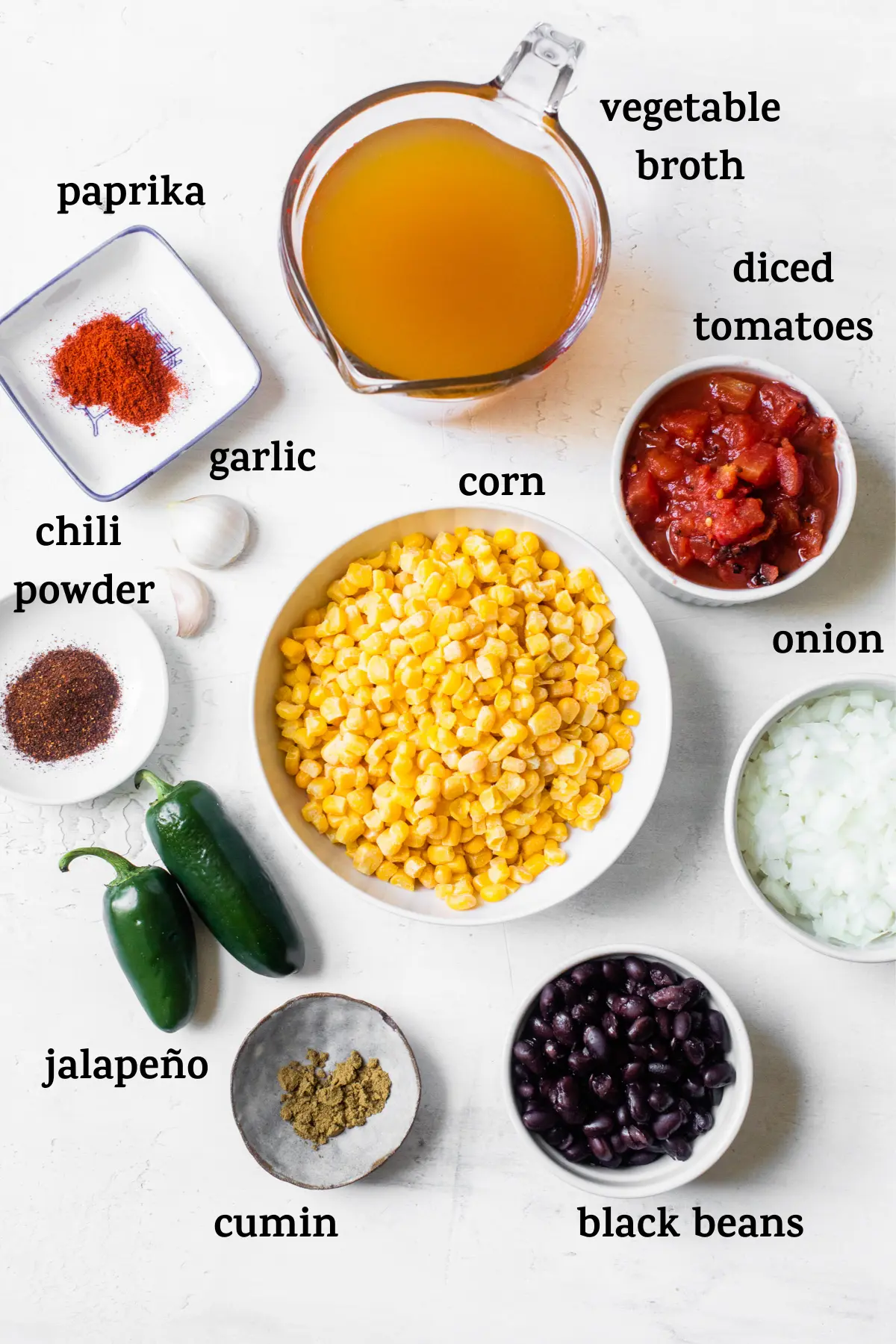 ingredients to make soup with text overlay