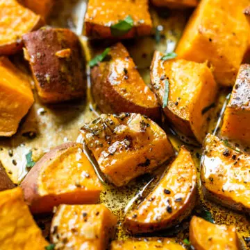 roasted sweet potatoes with brown butter and garlic