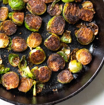fried brussels sprouts in a skillet