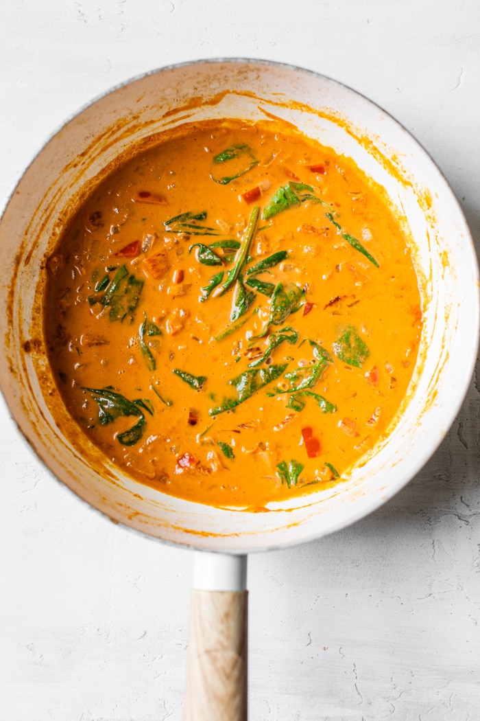 red curry sauce in a skillet