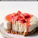 vegan cheesecake with text overlay