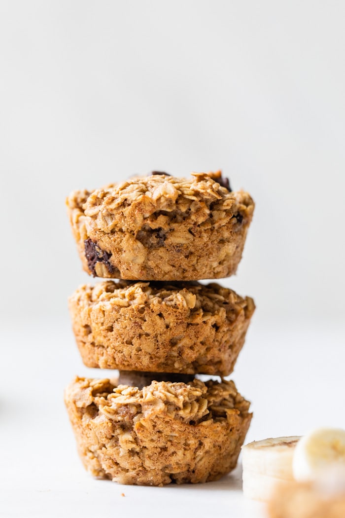 stack of chocolate chip oat muffins