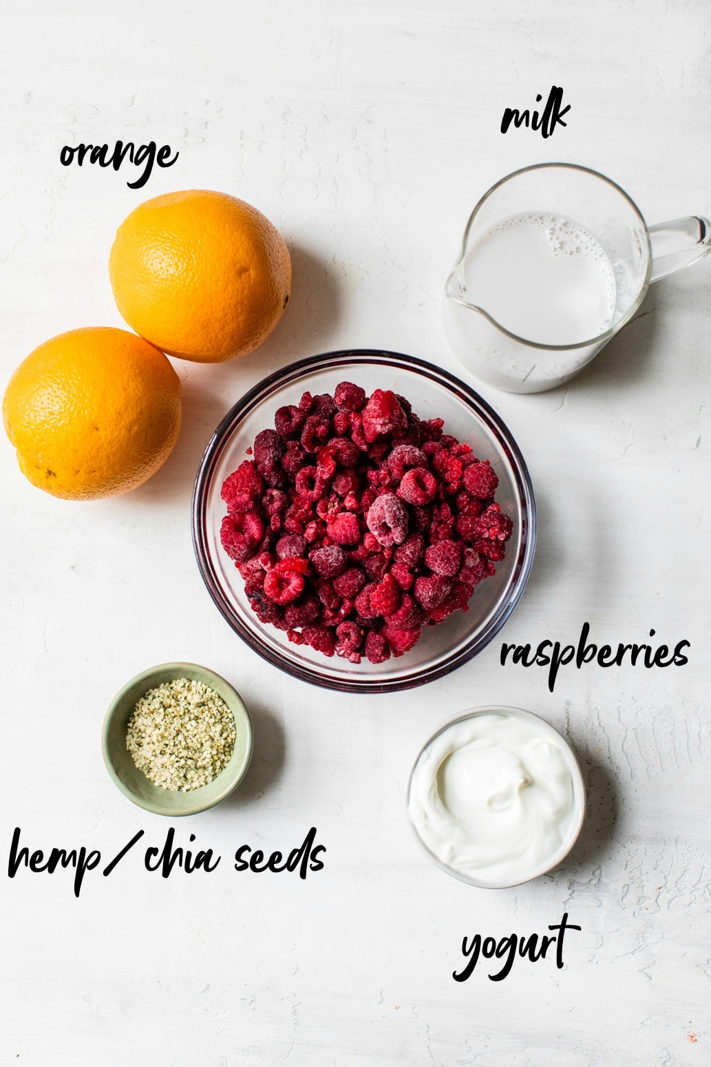 ingredients to make a smoothie with text overlay