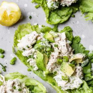 chicken on a piece of romaine lettuce