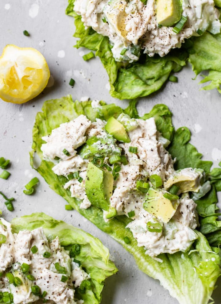 chicken on a piece of romaine lettuce