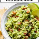 bowl of guacamole with text overlay