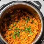 rice in a pressure cooker with text overlay