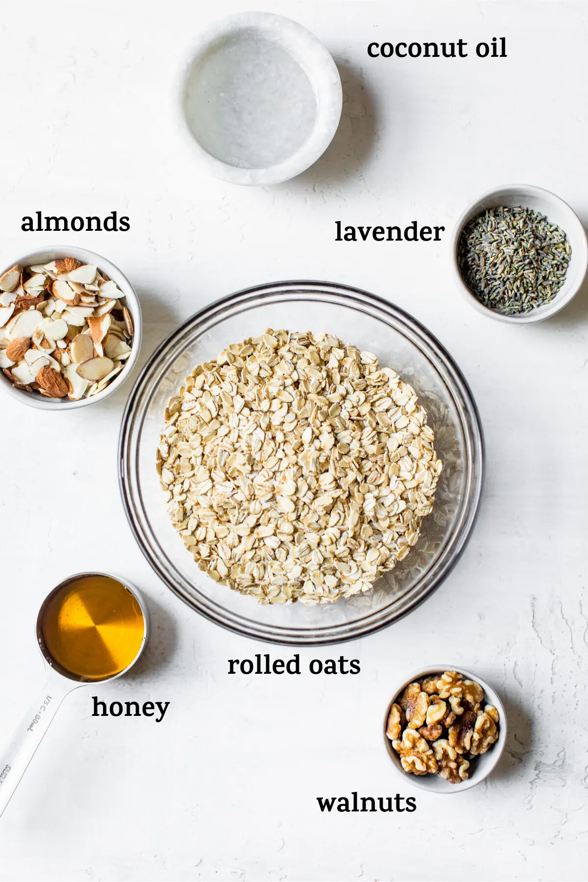 granola ingredients with text overlay