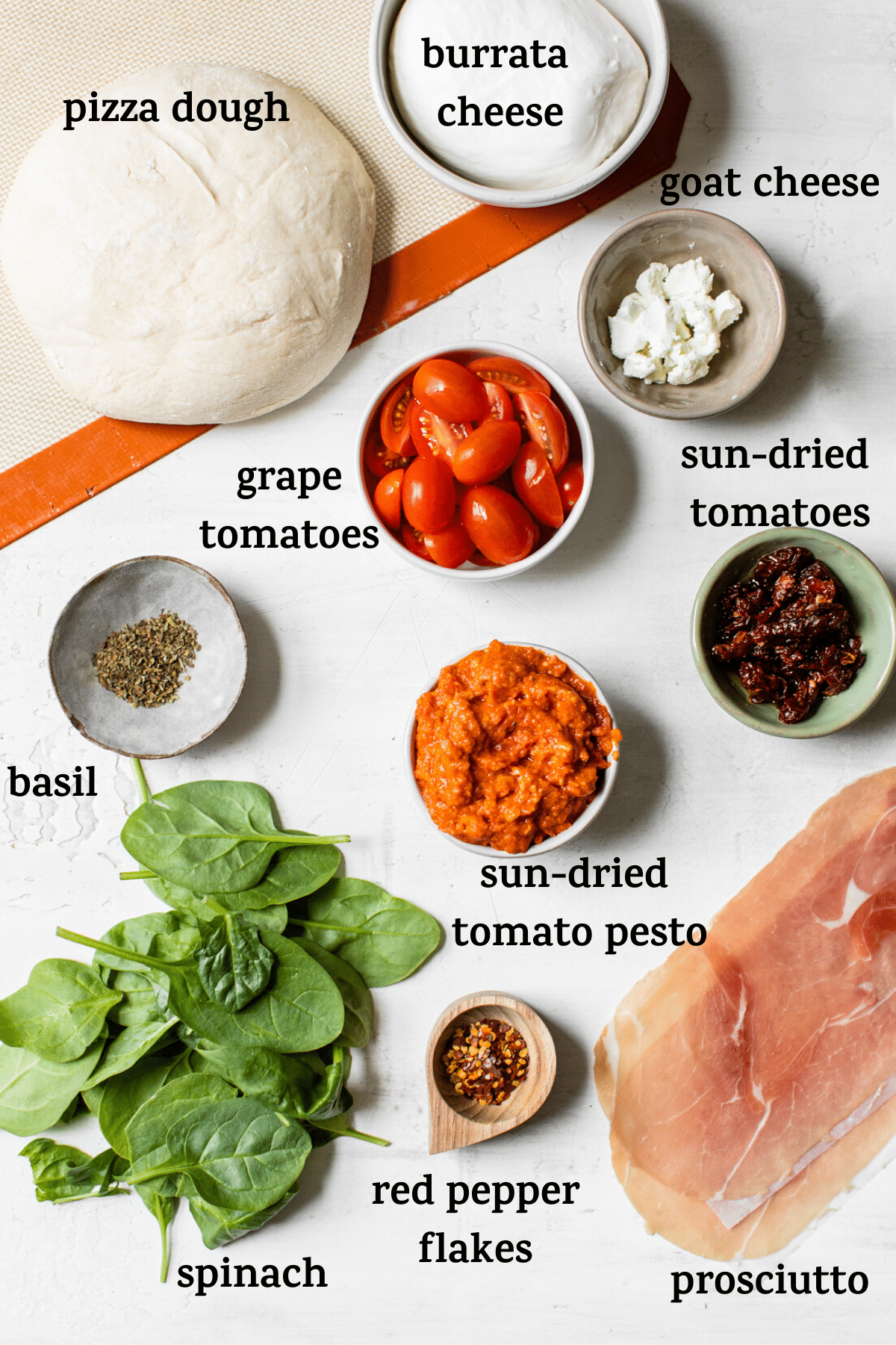 pizza ingredients with text overlay