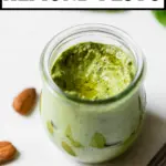 pesto in a jar with text overlay