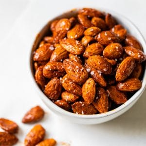bowl of flavored almonds