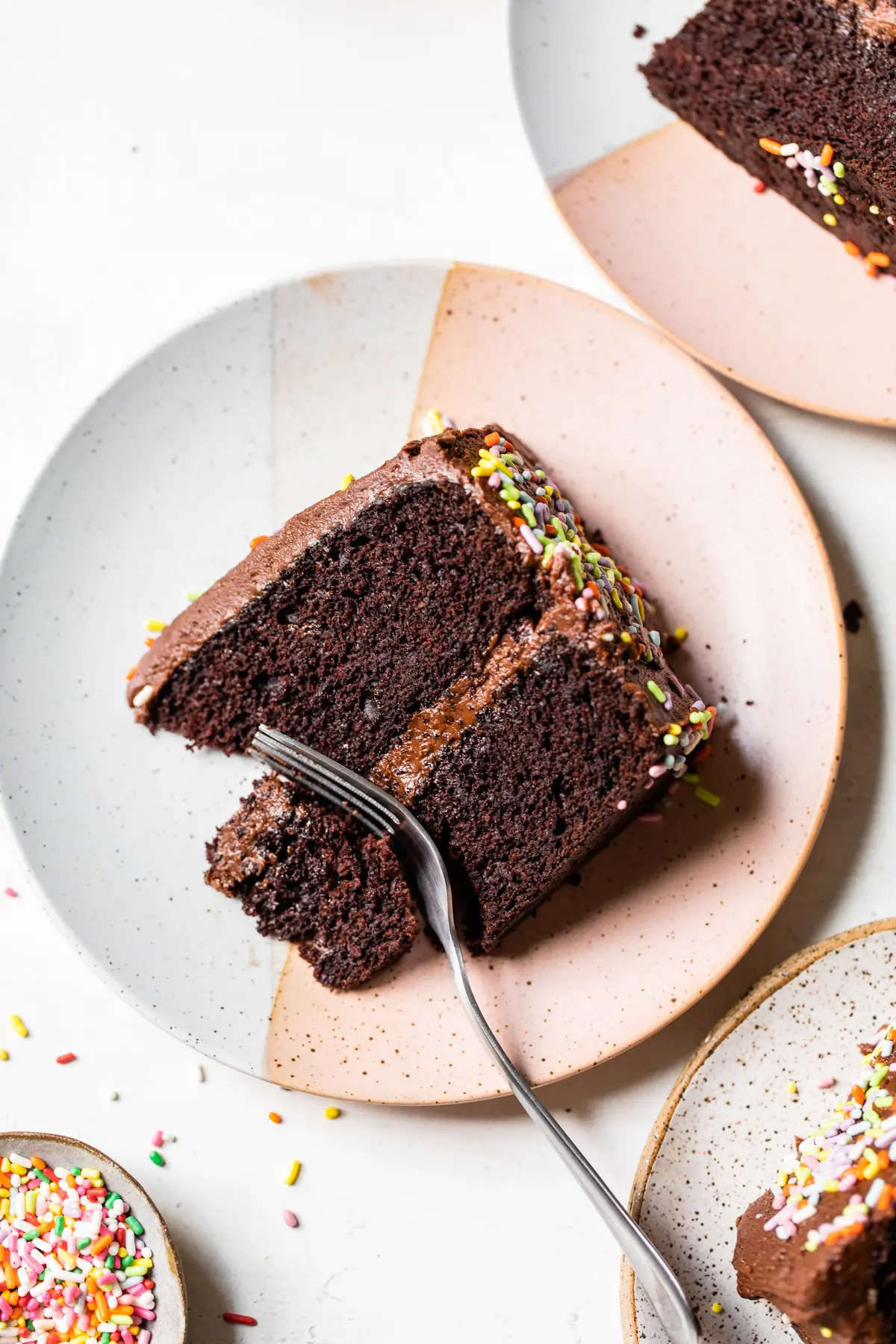 slice of chocolate cake on a plate