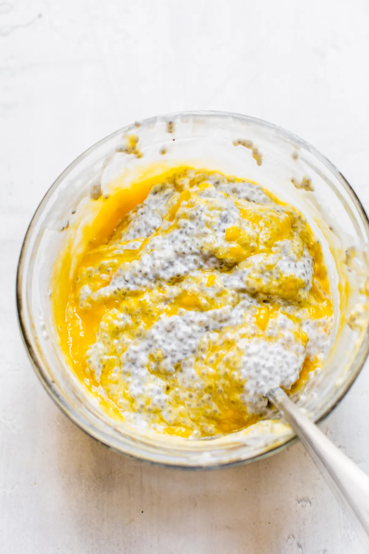 chia pudding with mango swirls