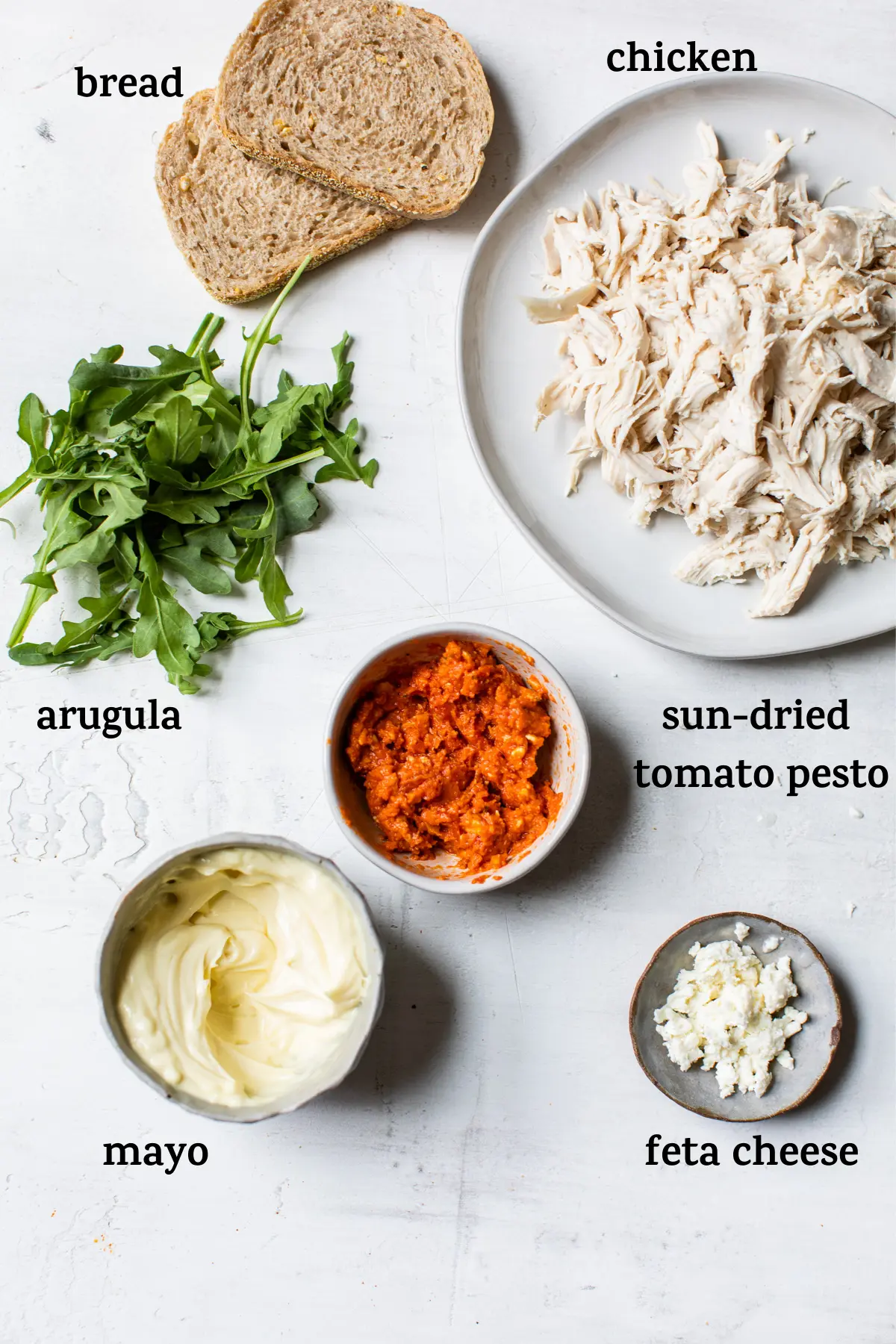 chicken salad ingredients with text overlay