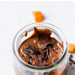 chocolate pudding with text overlay