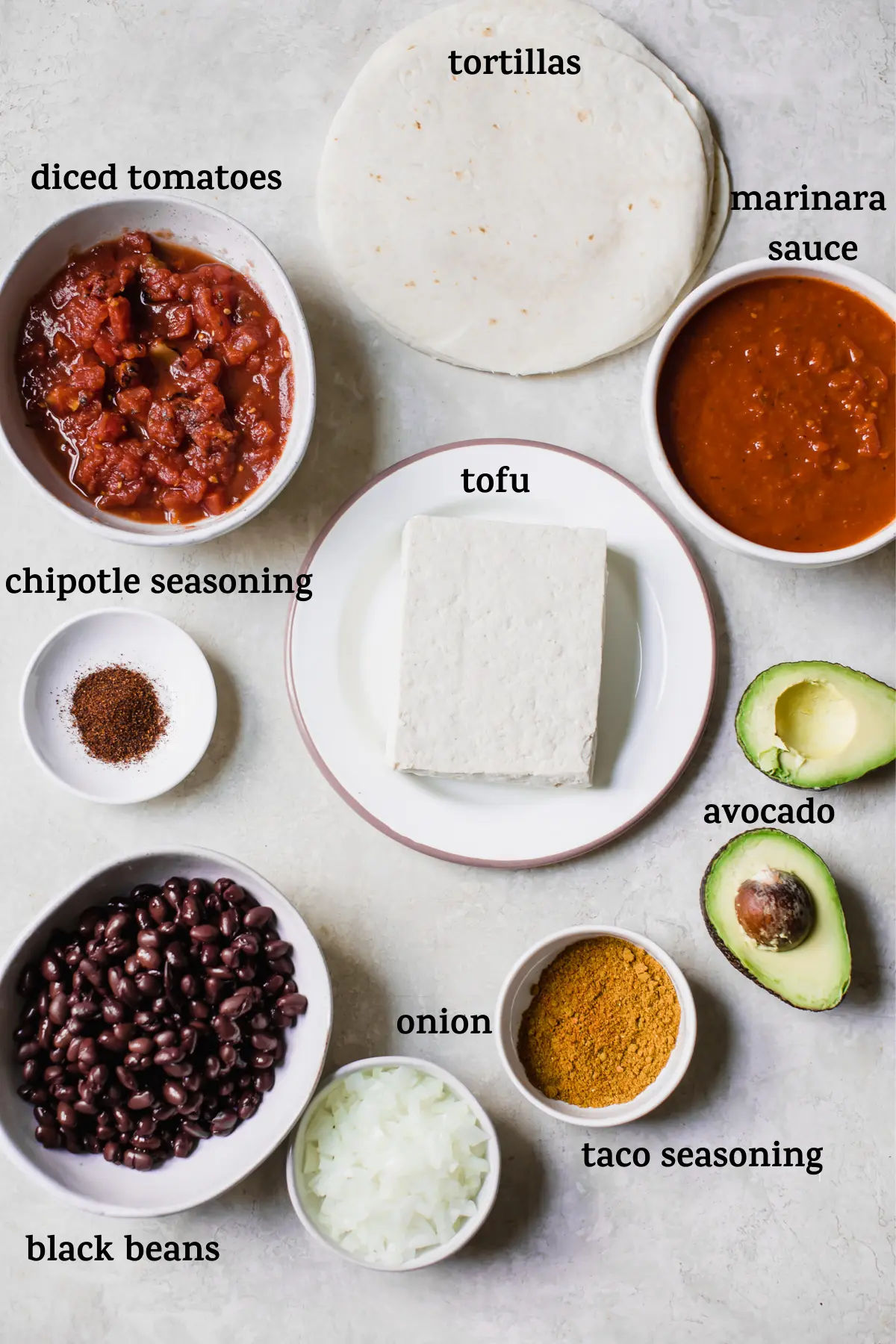 enchilada ingredients with text overlay