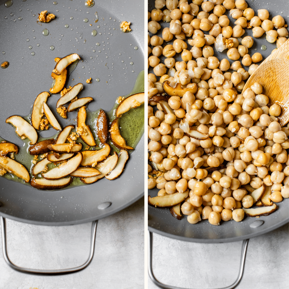 mushrooms and chickpeas in a skillet