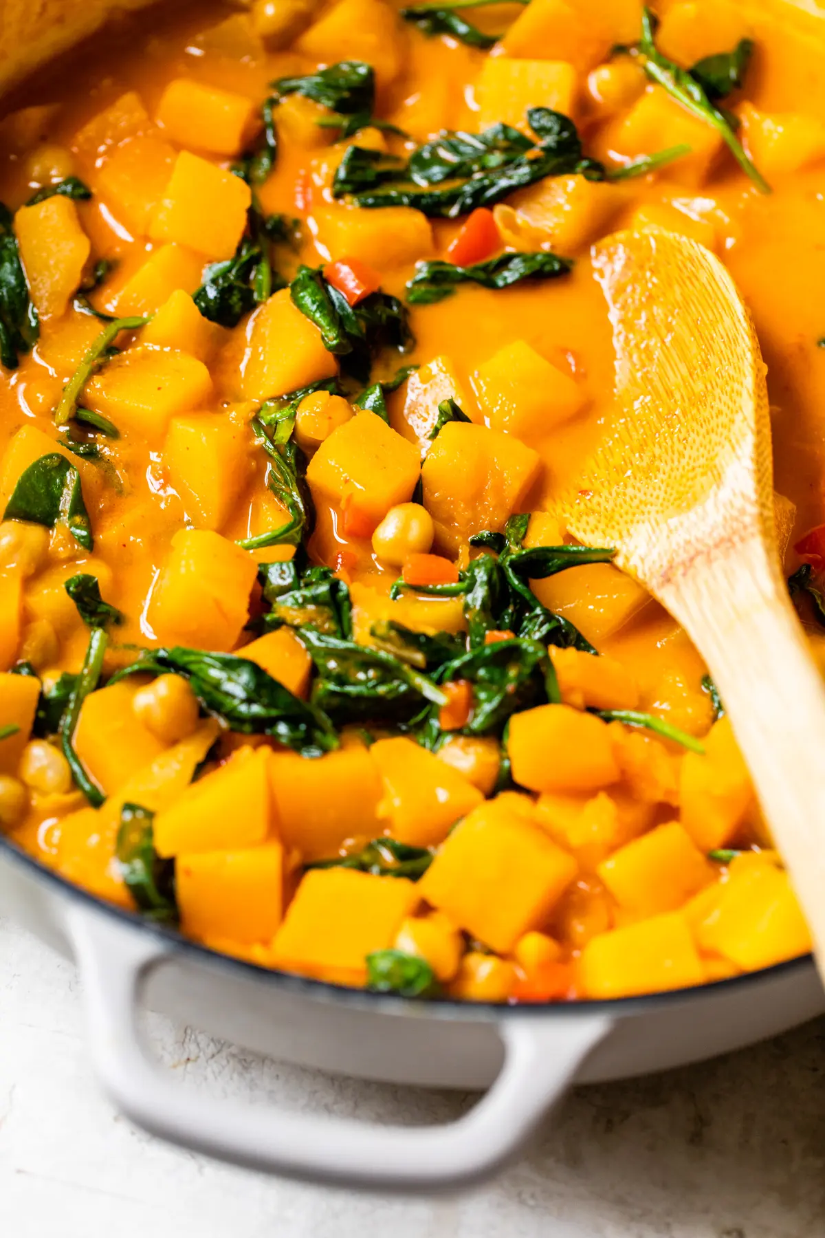 butternut squash and chickpeas in a large skillet