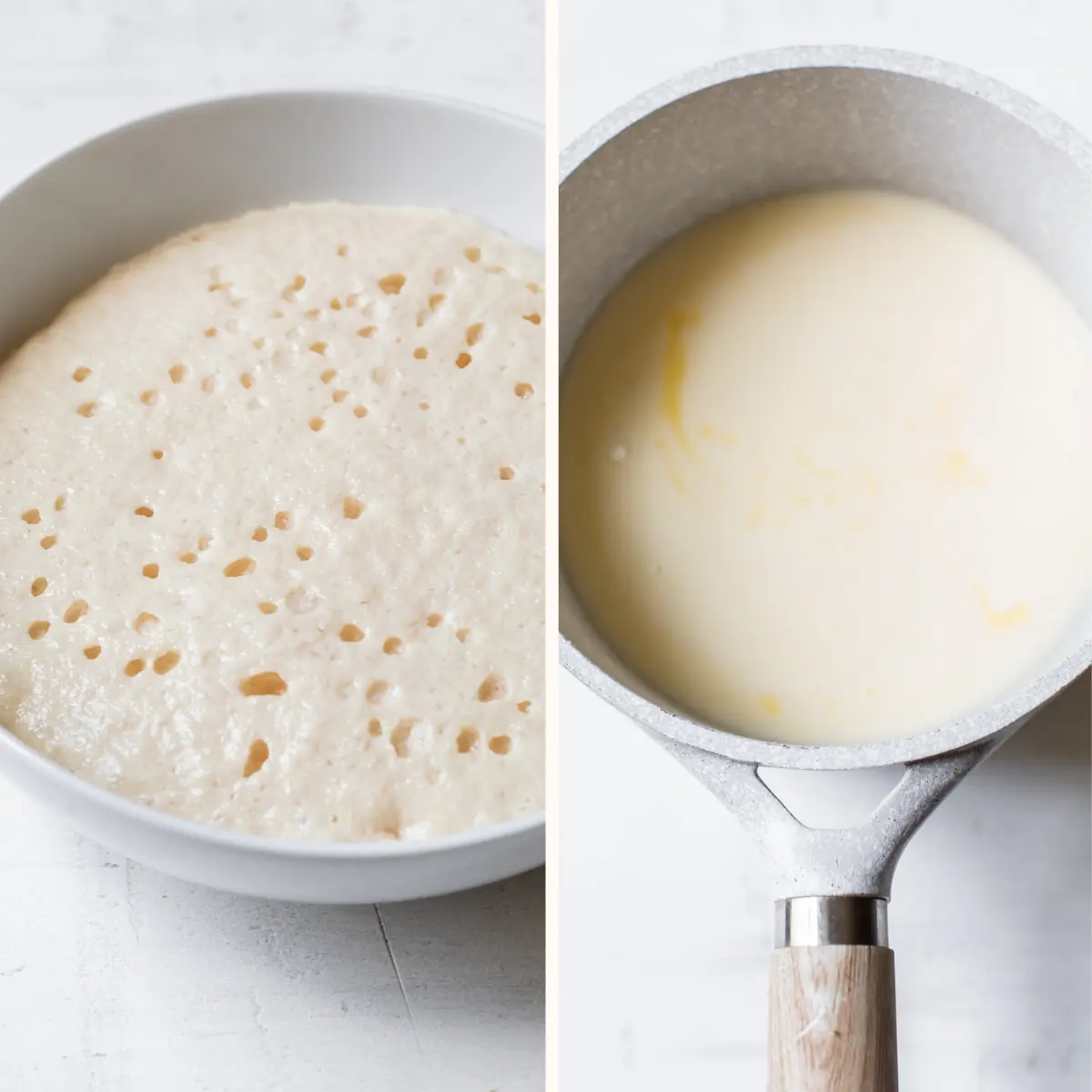 activated yeast and milk in a skillet