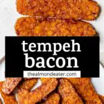 marinated tempeh on a plate with text